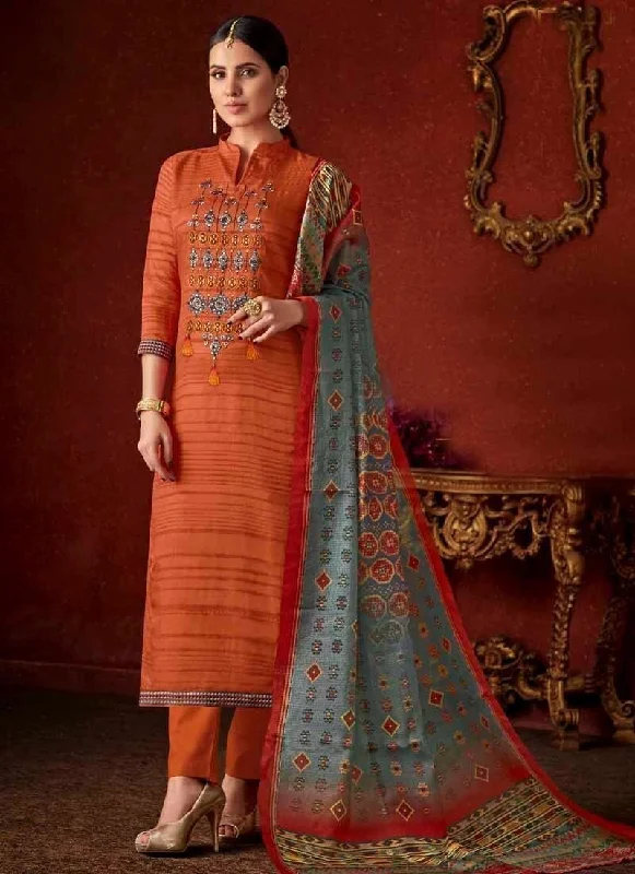Orange Pure Cotton Pant Dress Chic Slim Fit Pants