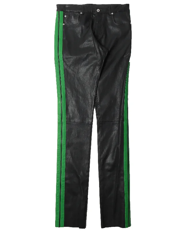 Sample Leather Green Stripped Pants Lightweight Jogger Pants