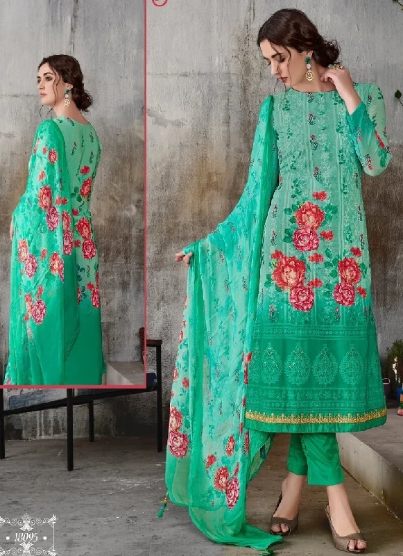 Sea Green Pant style Straight Georgette Comfortable Wide-Leg Pants