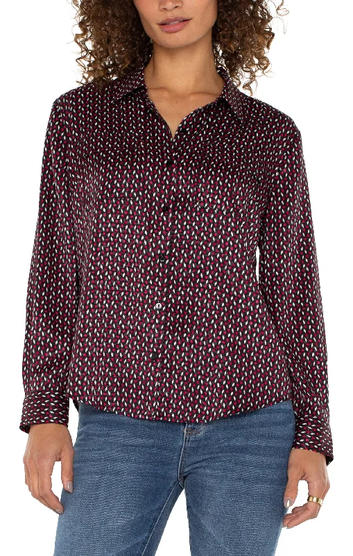 FLAP POCKET BUTTON UP WOVEN BLOUSE Double Button Blouse