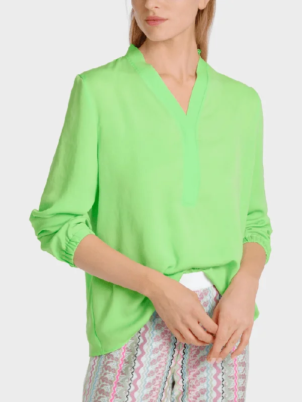 Marc Cain Additions Blouse With V Neck In Apple Green WA 51.03 W39 COL 531 Short Sleeve Blouse