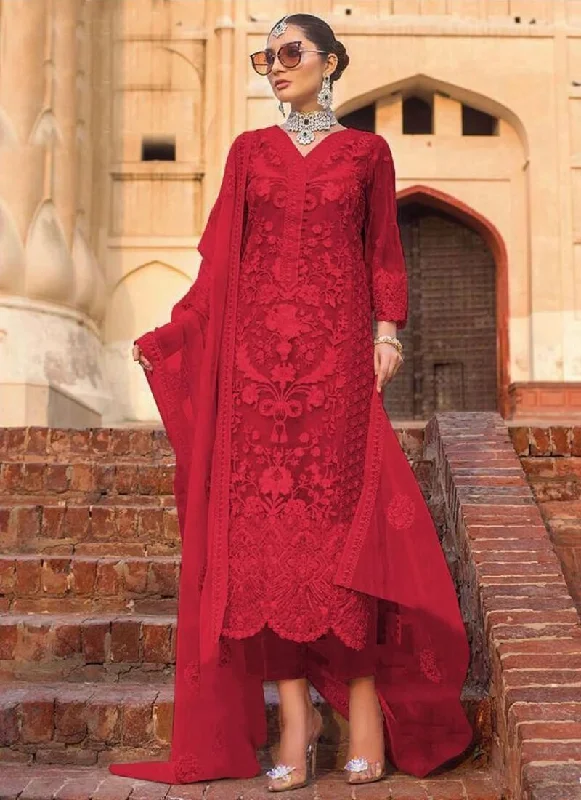 Red Heavy Net Pant Dress Formal Stretch Pants