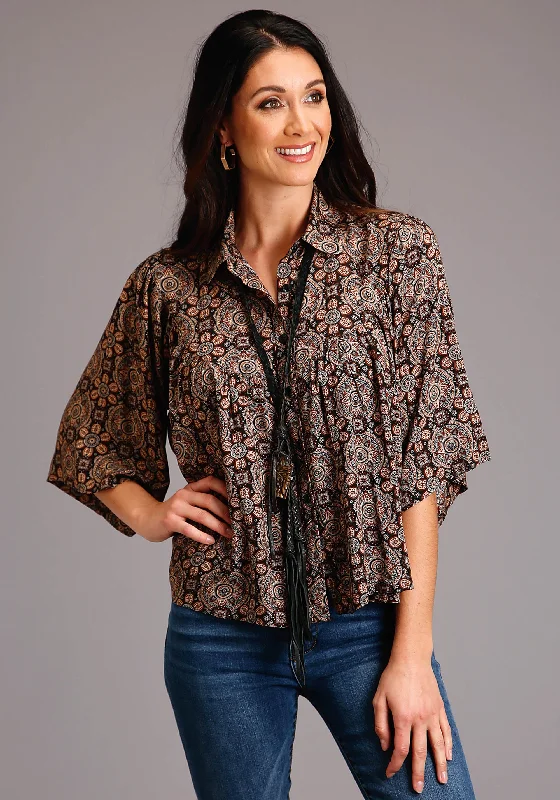 Stetson Prairie Paisley Print Blouse Silky Draped Blouse