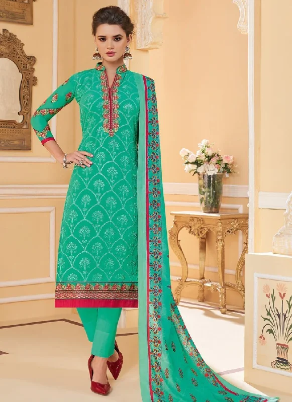Faux Georgette Turquoise Salwar Kameez Suit Pant Bottom Modern Stretch Trousers