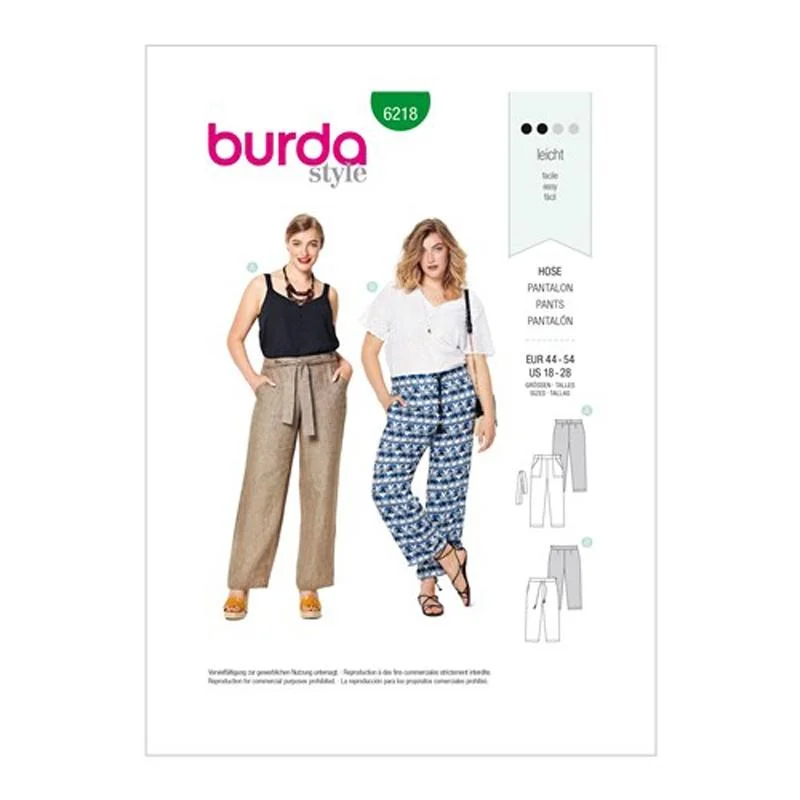 Burda Pattern X06218 Misses' Straight-Leg Pants (18-28) Fashionable Tapered Leg Pants