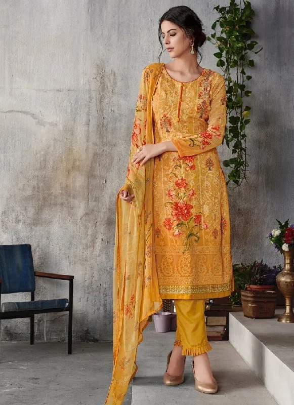 Yellow Pant style Straight Georgette Elegant Trouser Pants