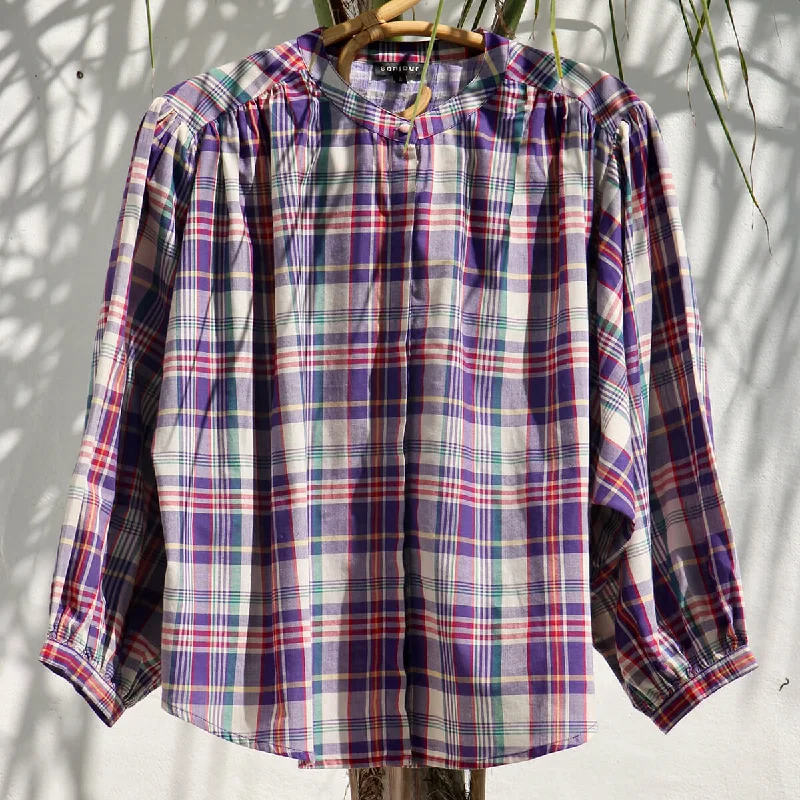 Women's Blouse in Purple Check by Bonjour - Last One In Stock - Small (UK 10) Classic Minimalist Blouse