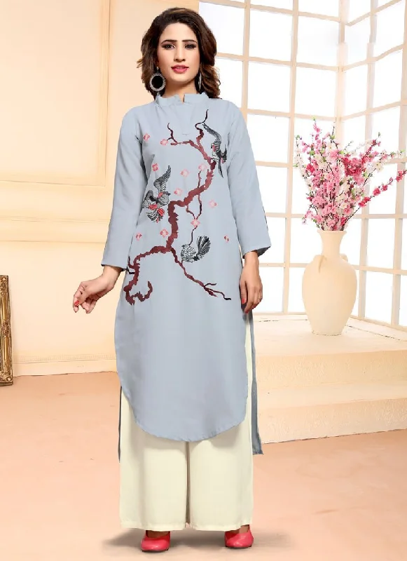 Light Purple Pant style Kurti Soft Cotton Trendy Printed Pants