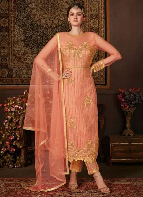Peach Net Pant Straight Warm Wool Trousers