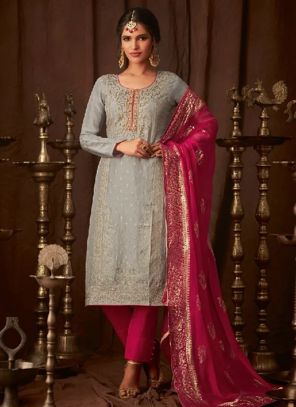 Steel Grey Pant style Salwar Suit Pure Viscose Upada Formal Stretch Pants