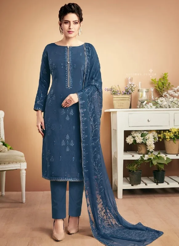 Blue Pant style Suit Heavy Muslin Elegant Trouser Pants