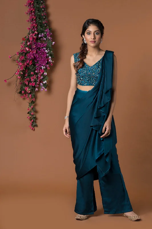 Teal Pant Sari With Belt Cozy Knit Pants