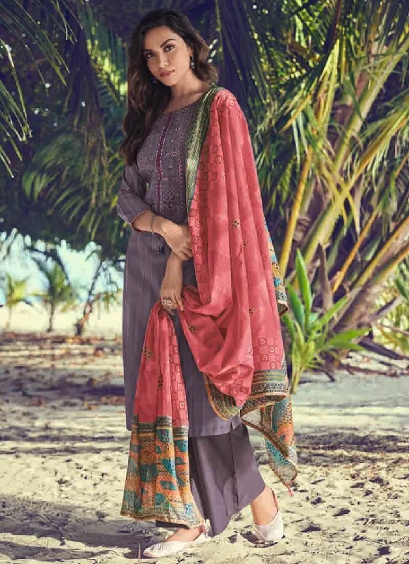 Light Purple Pure Jam Cotton Print Pant Suit Classic Straight-Leg Pants