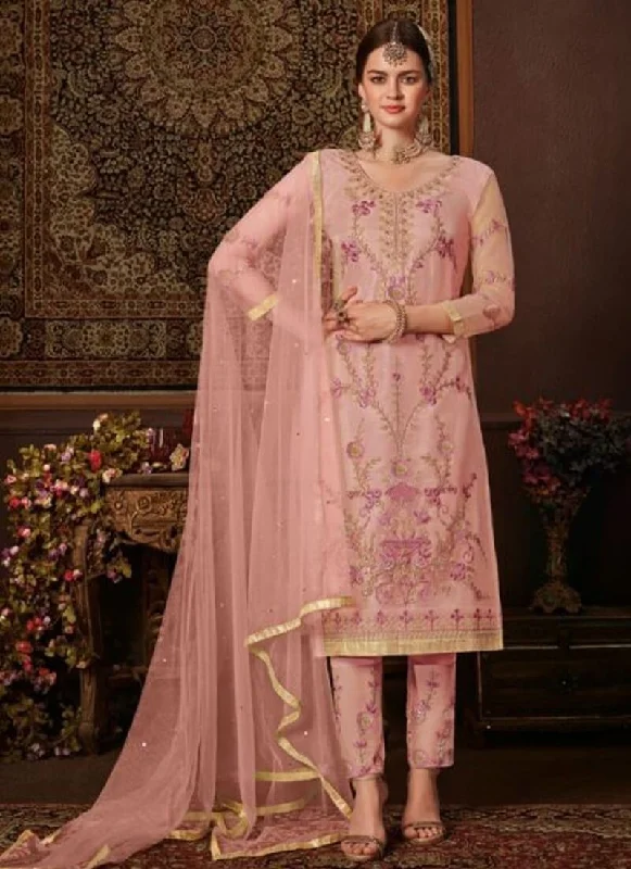 Pink Net Pant Straight Comfortable Wide-Leg Pants