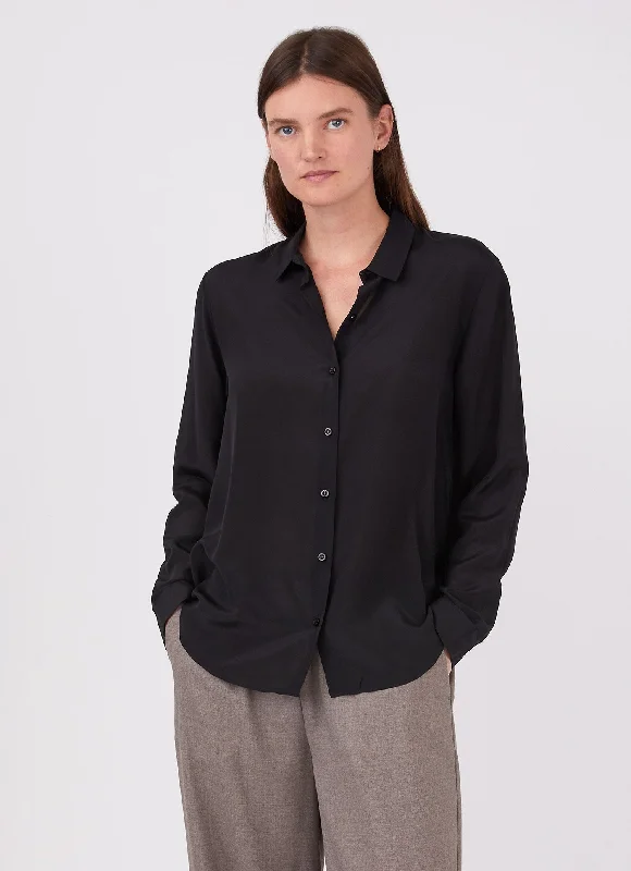 Women's Silk Blouse in Black Subtle Shimmer Blouse