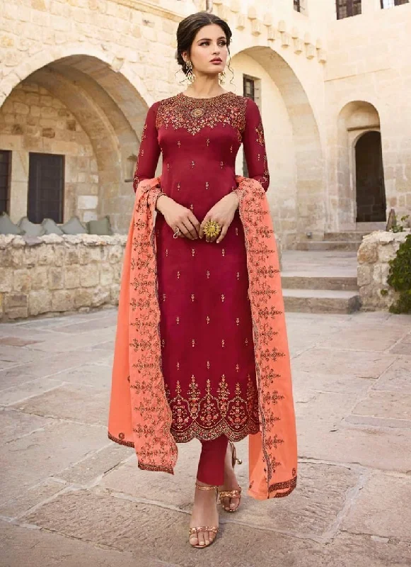 Maroon Satin Georgette Pant Dress Stylish Casual Pants