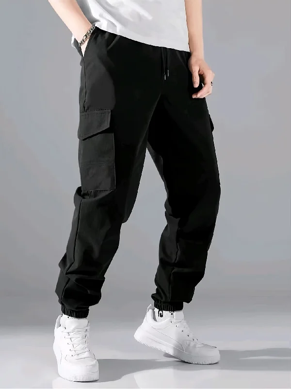 Mens Fashionable Cargo Pants - Solid Street Hue, Super Comfortable Loose Fit Joggers - Ventilated for Outdoor Adventures Casual Track Pants