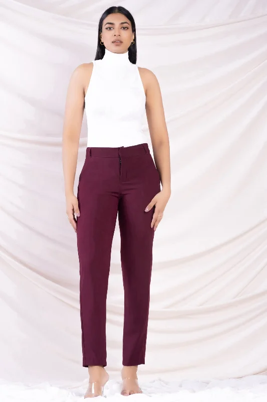 Maroon Straight Cut Pant Stylish Paperbag Waist Pants