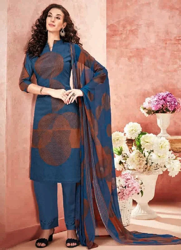 Blue Pure Loan Cotton Pant Salwar Suits Comfy Zip-Up Pants