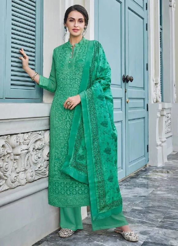 Georgette Green Straight Suit Pant Bottom Stylish Casual Pants