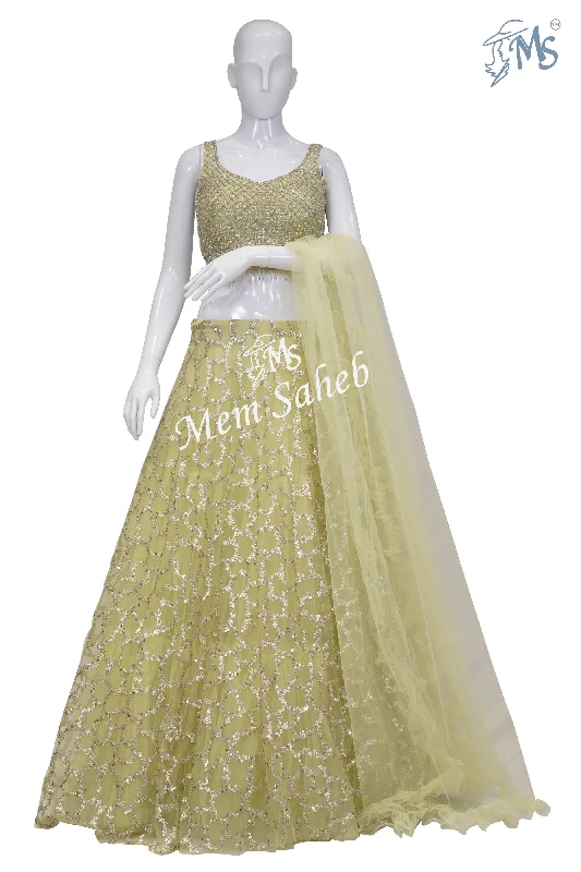 Crop Skirt Lemon Yellow with Designer Blouse and Multi Layered Skirt Soft Satin Blouse