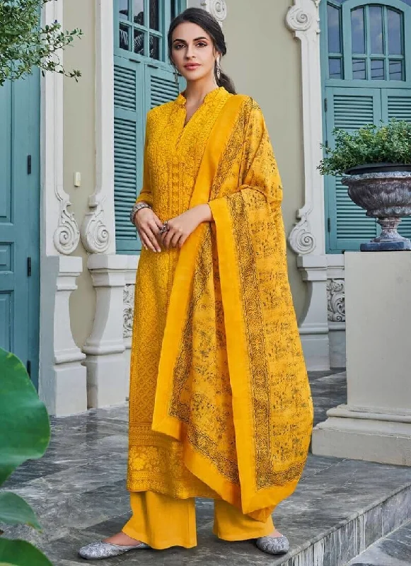 Georgette Yellow Straight Suit Pant Bottom Casual Track Pants