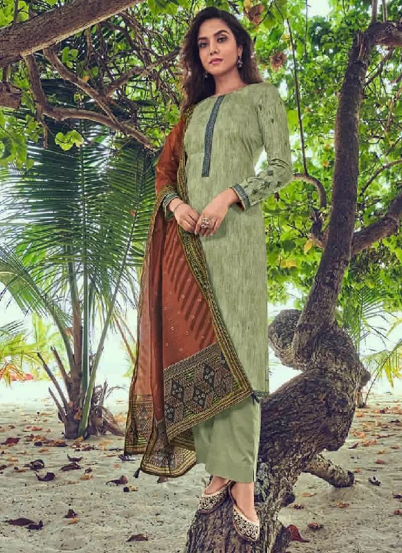 Green Pure Jam Cotton Print Pant Suit Trendy Wide-Leg Pants