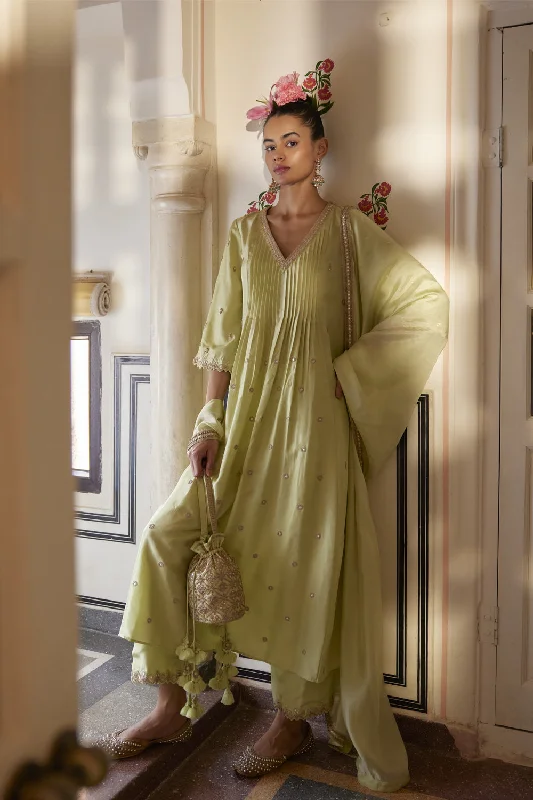 Mint Anarkali Paired With Pants & Dupatta Soft Wool Pants