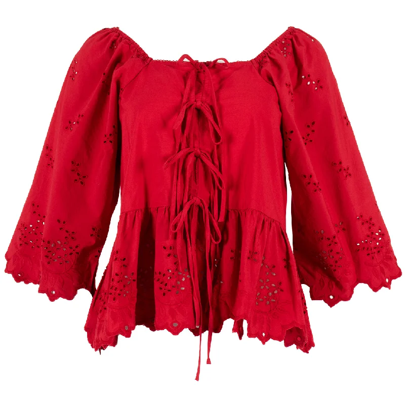 Damson Madder Lana Blouse Red Broderie - Elegant Embroidery Blouse