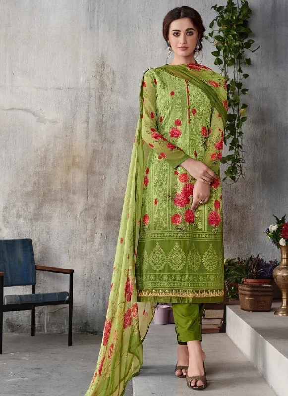 Parrot Green Pant style Straight Georgette Slim-Fit Leggings
