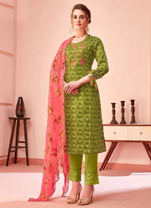 Olive Pure Cotton Pant Suit Casual Skinny Fit Pants