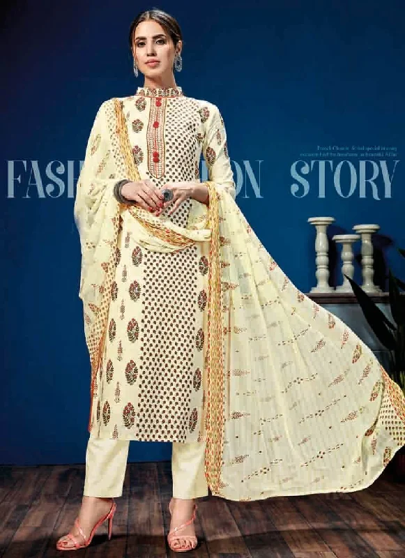 Cream Pure Loan Cotton Pant Salwar Suits Formal Slim Pants