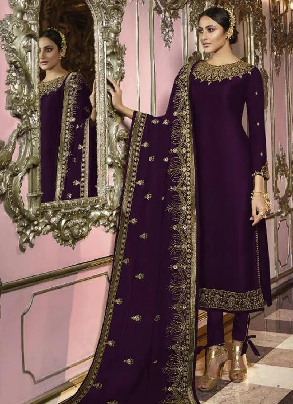 Purple Faux Georgette Straight Pant Chic Faux Leather Pants