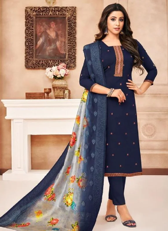 Blue Maslin Silk Pant Suit Casual Plaid Pants