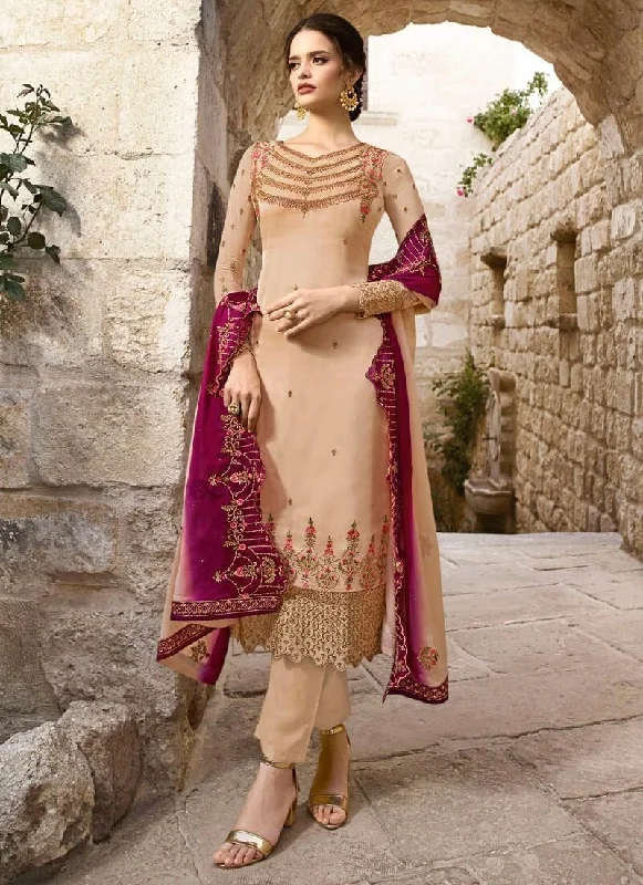 Cream Satin Georgette Pant Dress Chic Slim Fit Pants