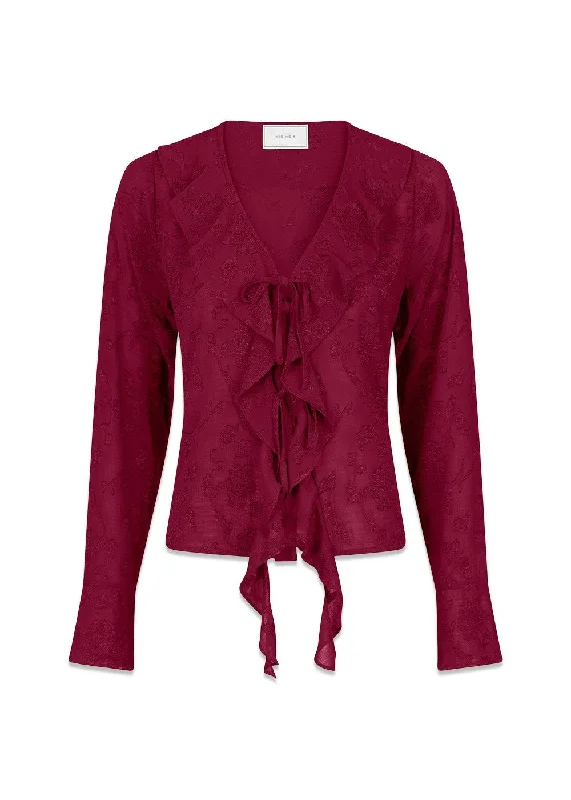 Anika Burnout Blouse - Burgundy Loose Fit Blouse