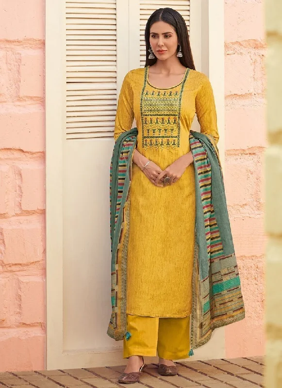 Yellow Pure Jam Cotton  Pant Suit Relaxed Fit Trousers