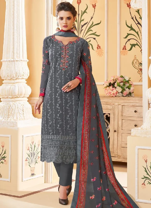 Faux Georgette Grey Salwar Kameez Suit Pant Bottom Chic Checkered Pants