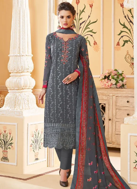 Dark Grey Heavy Foux Georgette Pant Dress Relaxed Linen Pants