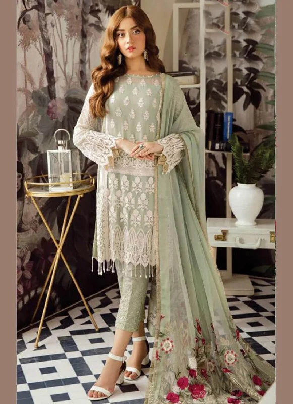 Pista Green Heavy Georgette Pant Suit High-Waist Trousers