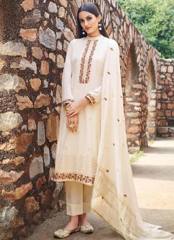 Off White Muslin Pant Salwar Suits Comfortable Denim Trousers