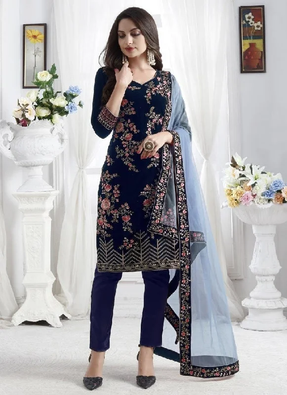 Navy Blue Pant style Straight Premium 9000 Velvet Relaxed Casual Leggings