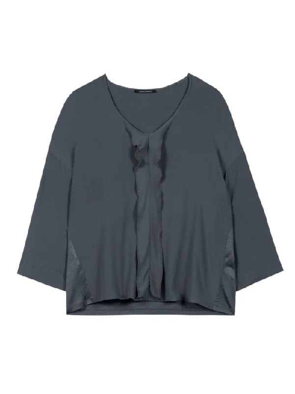 Luisa Cerano T Bluish Grey Blouse in Silk Blend 368918 7532 0179 Modern Oversized Blouse