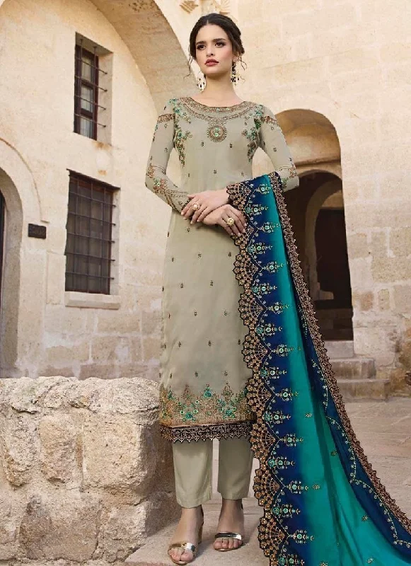Grey Satin Georgette Pant Dress Trendy Wide-Leg Pants