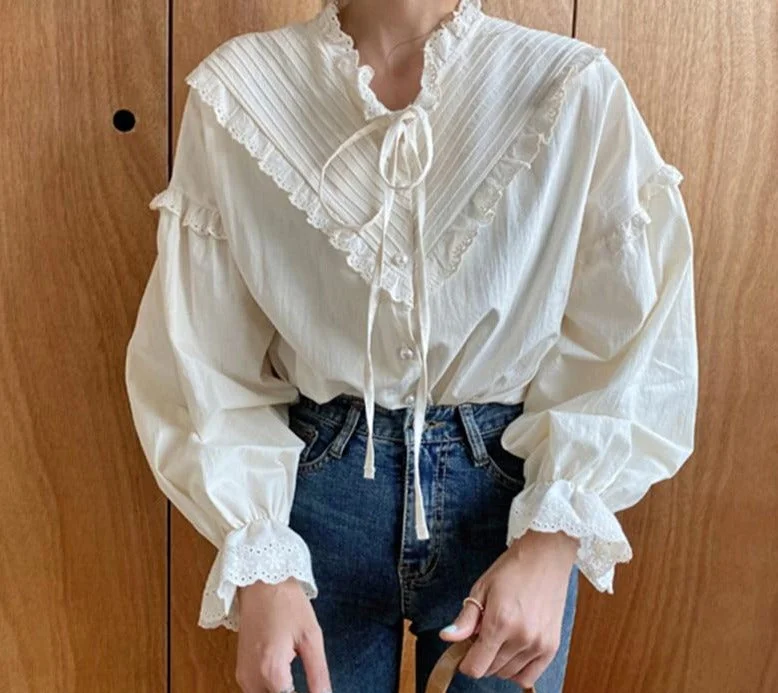 Women Loose Blouses | Chiffon Blouse Shirt | Women Casual Top | Lantern Sleeve Blouse | Women Elegant Top | Blouse |Korean Style Top Textured Cotton Blouse