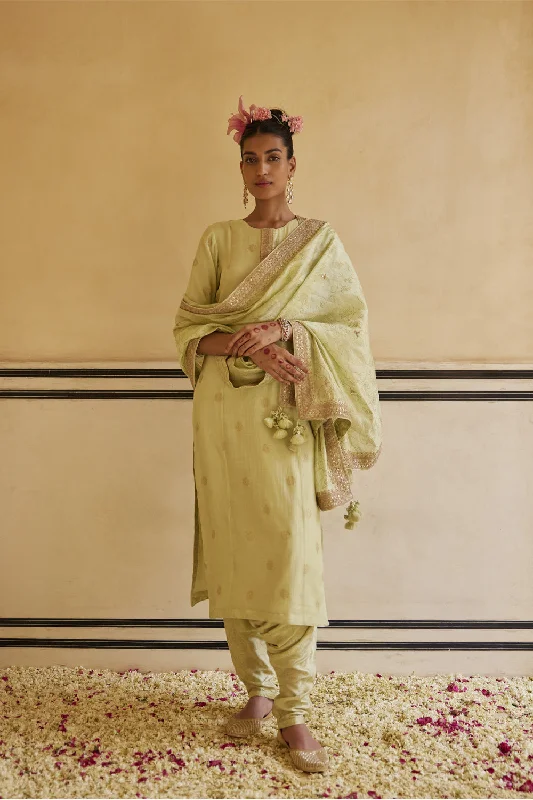 Mint Kurta Paired With Pants & Dupatta Sleek Black Pants