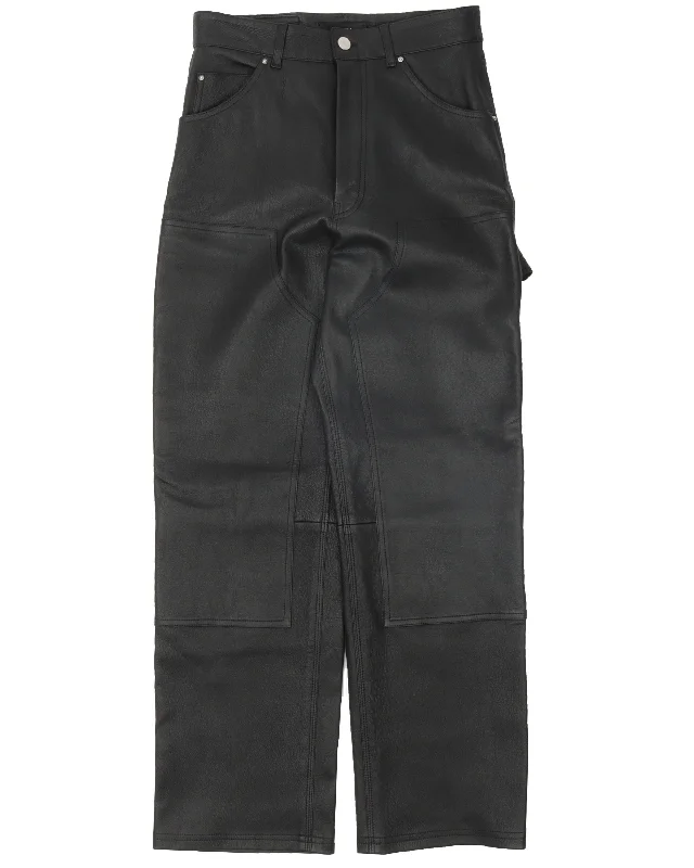 Leather Double Knee Pants Trendy Printed Leggings