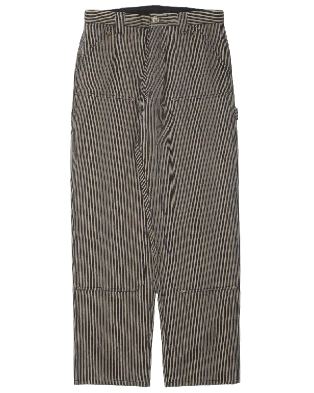 Pinstripe Double Knee Carpenter Pants Cozy Full-Length Pants