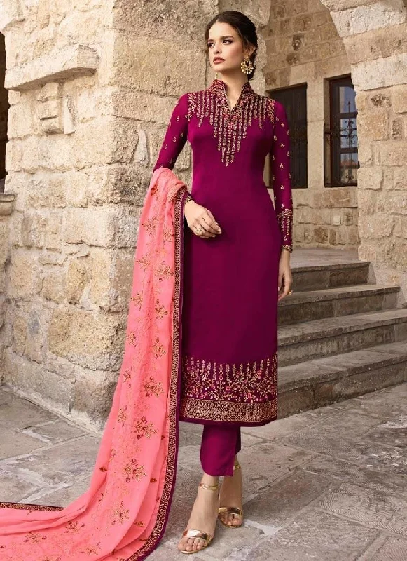 Violet Satin Georgette Pant Dress Comfy Zip-Up Pants