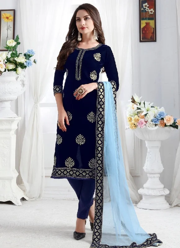 Navy Blue Pant style Straight Premium 9000 Velvet Chic Wool Trousers